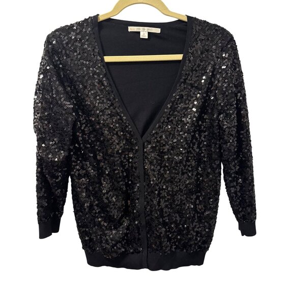 Lauren Conrad Womens Sequin Cardigan Sweater Sz Medium Black - Picture 7 of 12
